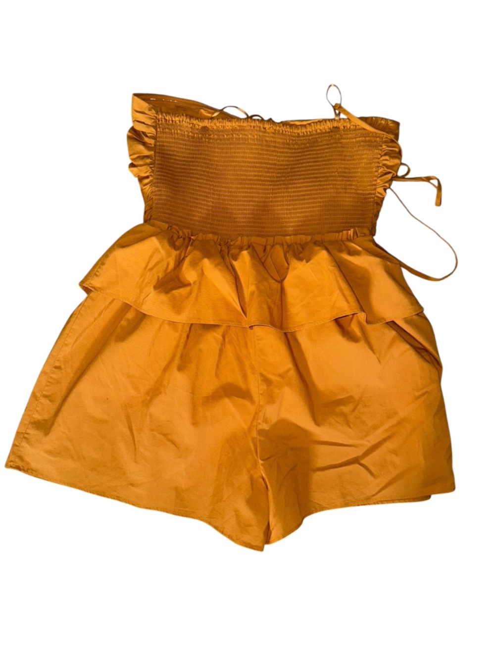 Express Mustard Strapless Ruched Peplum Mini Dress - Picture 4 of 6